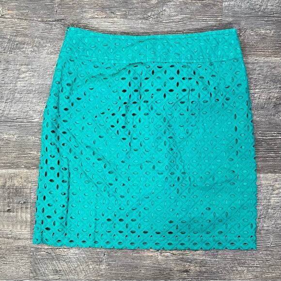 Ann Taylor turquoise green eyelet straight pencil skirt size 2 B171 - Picture 4 of 4